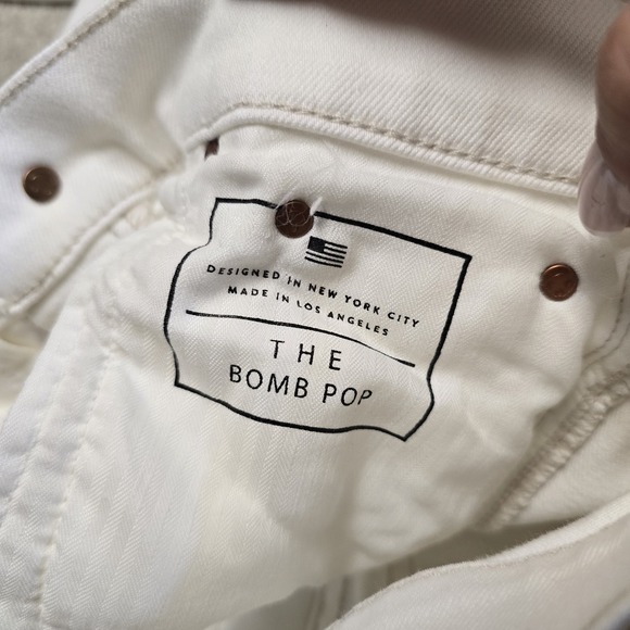 AYR The Bomb Pop Frayed Ankle Kick Flare Ivory Off White Jeans Size 26 USA Made - Picture 10 of 10